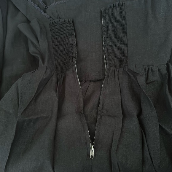 NEW Reformation Tagliatelle Linen Black Midi  Dress Lace Detail | size 2 - Picture 12 of 14